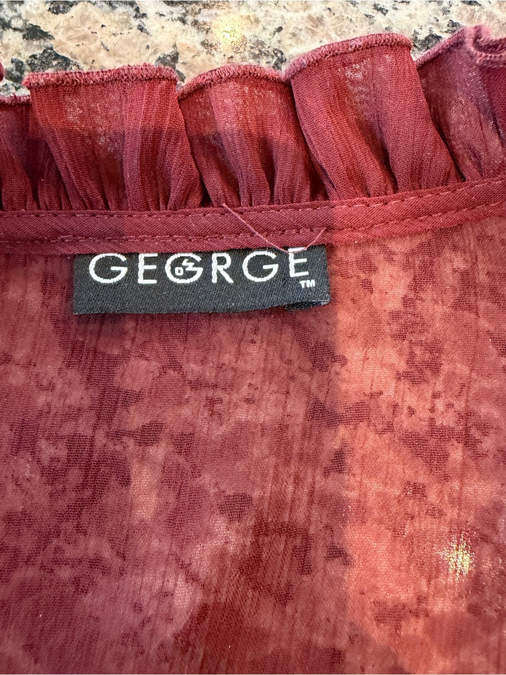 George Burgundy Ruffled Button-Front Blouse - Picture 4 of 4